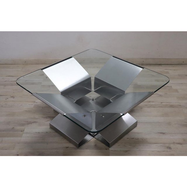 Coffee Table in Steel and Glass, 1970s For Sale - Image 6 of 10