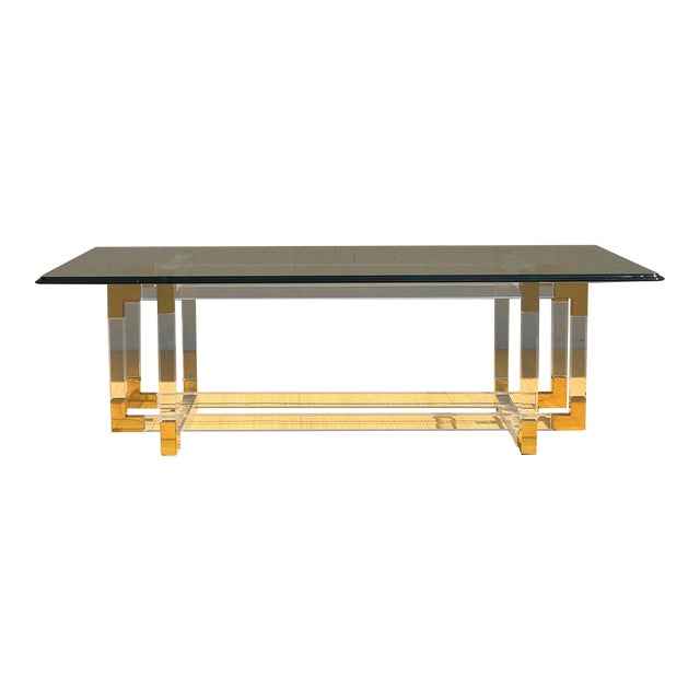Lucite and Brass "Metric Line" Cocktail/Coffee Table by Charles Hollis Jones For Sale