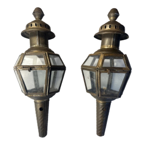 Antique Brass Carriage Buggy Oil Lamps Set of 2 – Vintage Decorative Lanterns