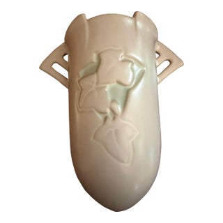 Roseville Silhouette White W/Turquoise 1950 Pottery Wall Pocket 766-8 For Sale
