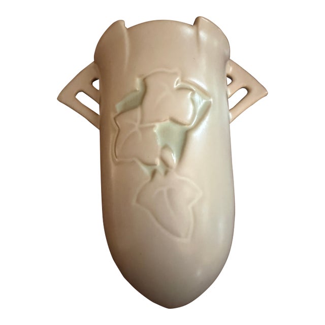 Roseville Silhouette White W/Turquoise 1950 Pottery Wall Pocket 766-8 For Sale