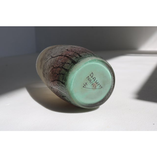 Cameo Etched and Enameled Glass Paysage de Pluie Vase with Rain Scene from Daum Freres, 1900 For Sale - Image 3 of 10
