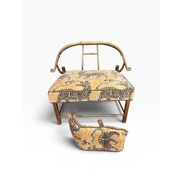 Vintage Pair of Empress Brass Lounge Chairs Attributed to Mastercraft in Clarence House Tibet Fabric For Sale - Image 11 of 16