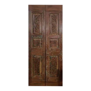 Pair of Farmhouse Carved Barn Sliding Barn Doors For Sale