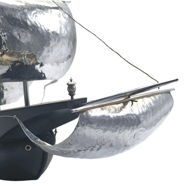 Gio Ponti, Black Wood and Hammered Metal Sailing Ship, 1960s, Metal and Compressed Wood For Sale - Image 9 of 10
