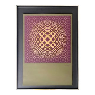 Vasarely Op Art Screenprint Entitled Vega-Tuz Framed in Chrome For Sale