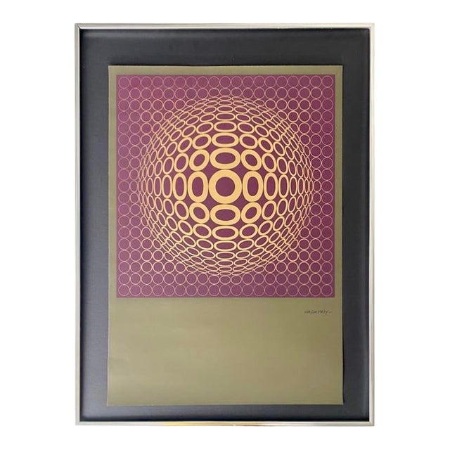 Vasarely Op Art Screenprint Entitled Vega-Tuz Framed in Chrome For Sale