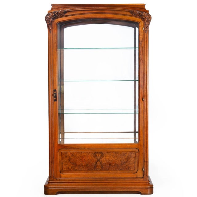 Art Nouveau Art Nouveau Carved and Burl Walnut Display Cabinet Circa 1900 For Sale - Image 3 of 18