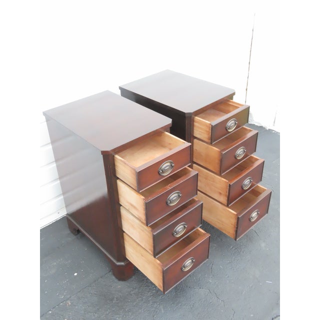 Kindel Furniture Kindel Tall and Narrow Mahogany Nightstands End Bedside Tables a Pair 6443 For Sale - Image 4 of 17