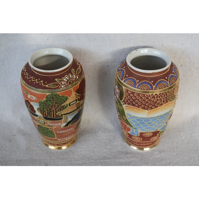 1980s Vintage Satsuma Vases - a Pair For Sale - Image 4 of 10