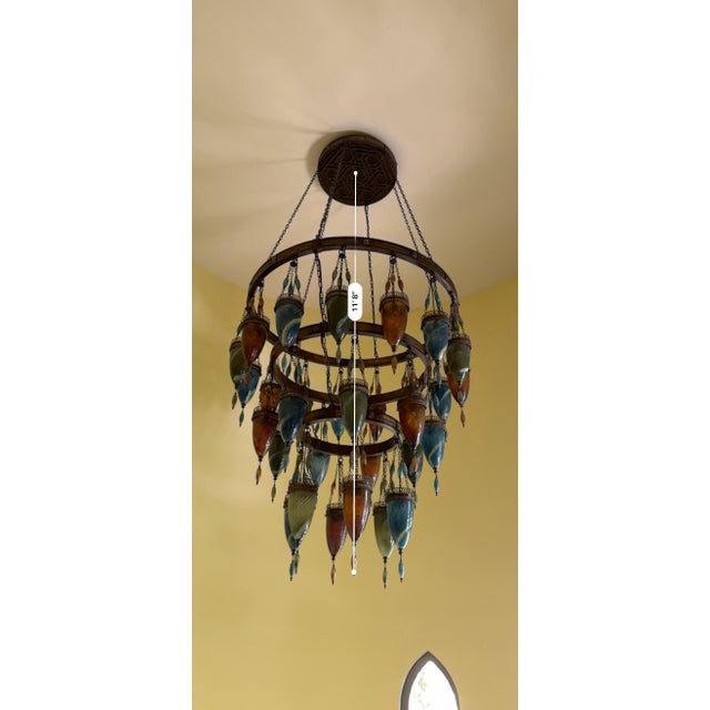 Moroccan Fine Art Lamps Scheherazade Pendant - Dark Bronze With Oasis Green/Amber Dunes/Desert Sky Blue Lanterns For Sale - Image 3 of 6