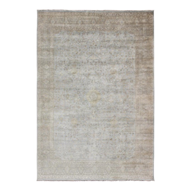 Large Floral Tabriz With Floral Design in Lt. Blue by Keivan Woven Arts For Sale