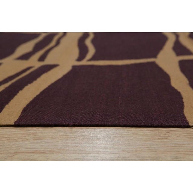 Modern 6x8 Purple Flat Weave Wool Wavy Gridwork Geometric Modern Carpet Rug For Sale - Image 3 of 4