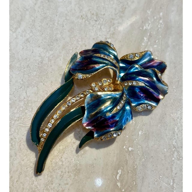 Vintage Coro Enamel Iris Brooch For Sale - Image 10 of 12