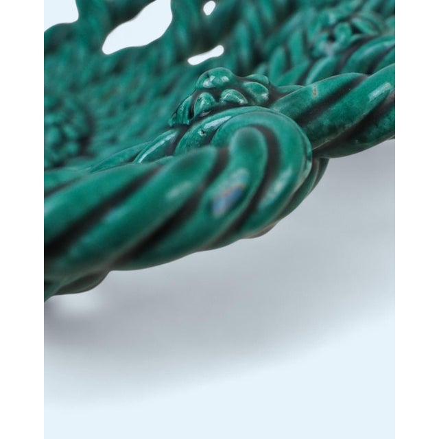 Ceramic Vintage Green Ceramic Lace Bowl from Vallauris, 1950s For Sale - Image 7 of 12