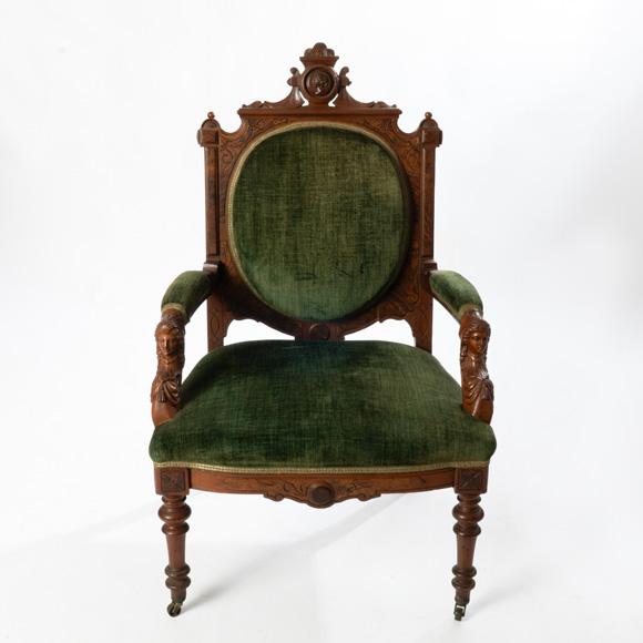 Victorian 19th Century John Jeliff Renaissance Revival Walnut Arm Chair For Sale - Image 3 of 14