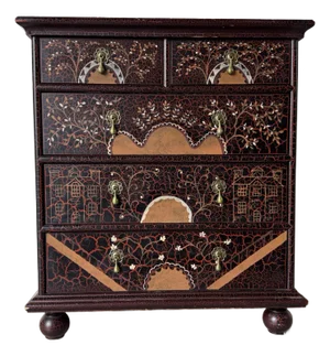 Vintage American Artech “Hickory Kaylyn” Crackled Paint Chest With Five Dovetailed Drawers