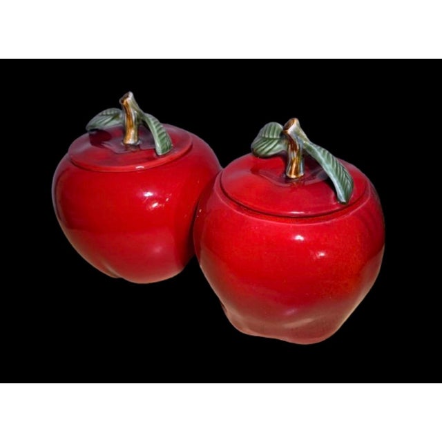 Ceramic 1970s California Ceramic Apples Shaped Storage Canisters - A Pair For Sale - Image 7 of 9