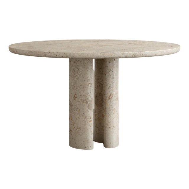 Roman Dining Table II in Cappucino Limestone by Paloma Editions For Sale
