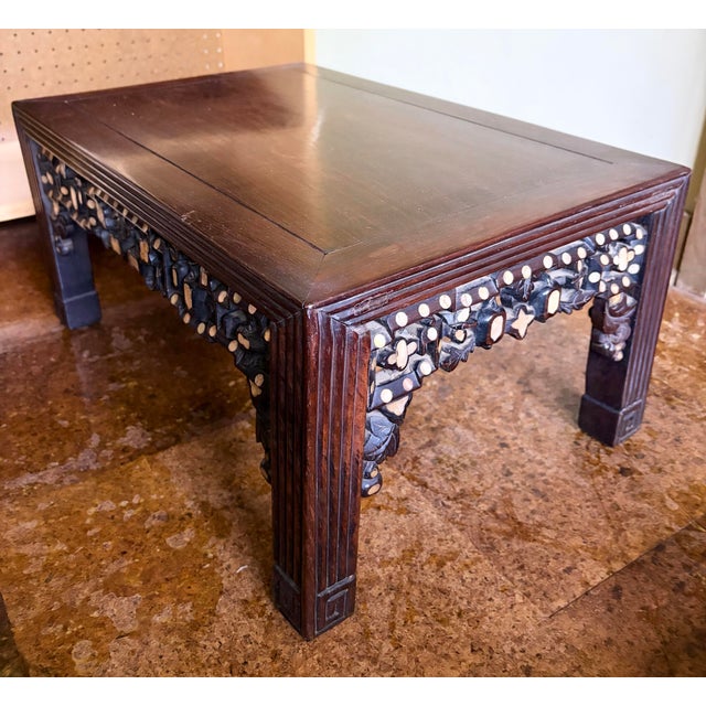 Vintage Chinese Qing Rosewood With Mother of Pearl Inlaid Low Alter Table For Sale - Image 10 of 11