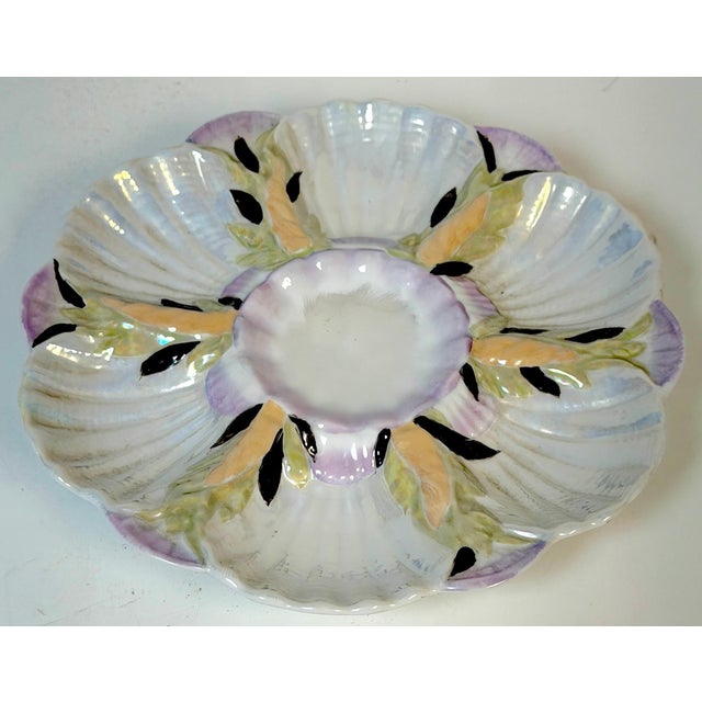 Limoges Naturalistic Luster Oyster Plate with Deep Center Well, France This elegant French Limoges naturalistic oyster...