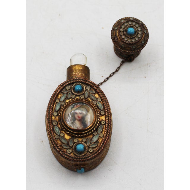 Circa 1900 European Gilt Brass Filigree & Enamel Scent Bottle For Sale - Image 4 of 5