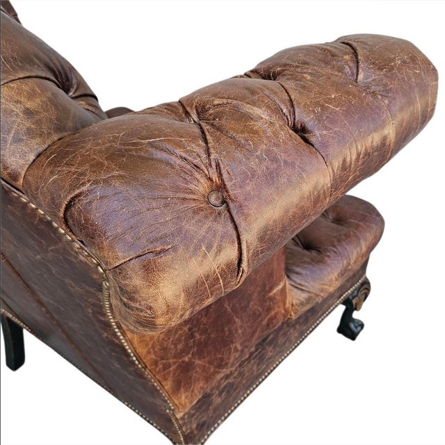 Attributed to Old Hickory Tannery Style Leather Wingback Tufted Chair For Sale - Image 10 of 18