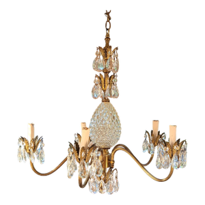 Vintage 5-Light Crystal Chandelier Hollywood Regency Style Pineapple