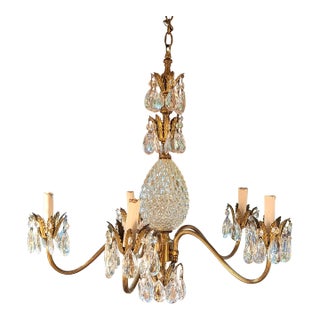 Vintage Hollywood Regency Crystal Chandelier Five Light Pineapple For Sale