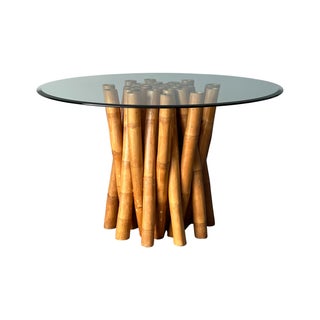 Vintage Bundled Bamboo Glass-Top Dining Table, Attributed to Budji Layug For Sale