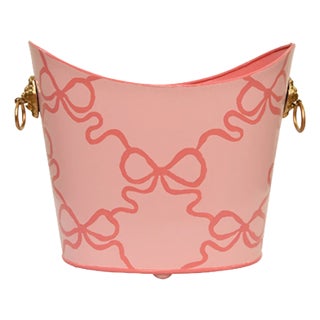 Matthew Izzo Home Bows Handpainted Oval Metal Wastebasket With Goldtone Lionhead Handles For Sale