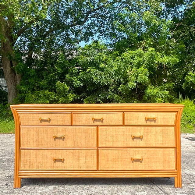 Late 20th Century Vintage Coastal Grasscloth Dresser For Sale In West Palm - Image 6 of 8