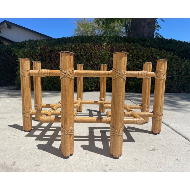 McGuire Authentic McGuire Vintage Rattan Coffee Table Base, Organic Modern Style With Brass Caps For Sale - Image 4 of 9