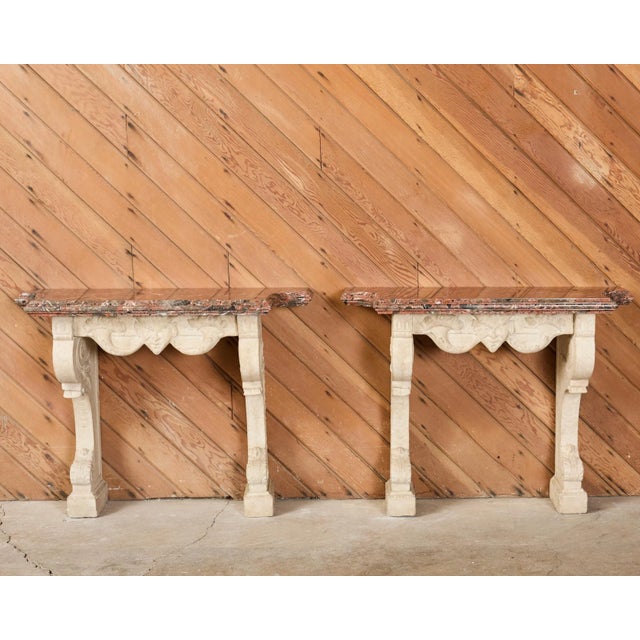 Neoclassical Pair of Dennis and Leen Hadrian Stone Marble Top Wall Consoles For Sale - Image 3 of 18