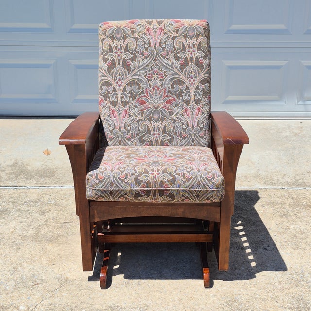 Ethan Allen 2001 Ethan Allen Mission Craftsman Style Cherry Wood Gliding Arm Chair Rocker Glider For Sale - Image 4 of 18