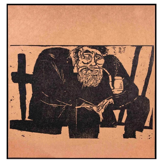 Old Man, Original Woodcut Print, Early 20th-Century For Sale