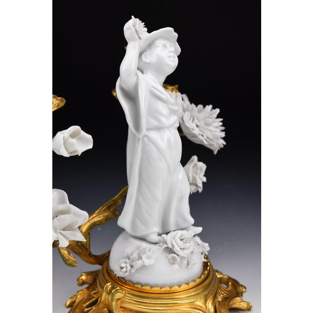 18th Century Gilt Bronze and Meissen Blanc De Chine Porcelain Candelabras With Chinoiserie Style- Set of 2 For Sale - Image 9 of 12