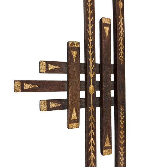 Wood Antique 1900s Large Geometric Decorated Folk Art Wood Picture Frame - Adirondack Eastlake Style W/ Gold Painted Arrow Motif - 24.5" X 23.75" For Sale - Image 7 of 16
