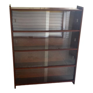 Mid-Century Modern Danish Walnut Bookcase with Sliding Glass Doors, 1950s For Sale