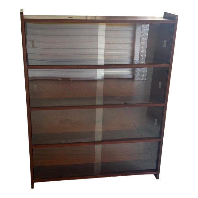 Mid-Century Modern Danish Walnut Bookcase with Sliding Glass Doors, 1950s For Sale
