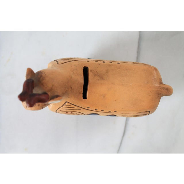 Beige Vintage Ceramic Folk Art Bull Sculpture Coin Bank For Sale - Image 8 of 9