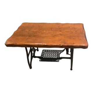 1920s Live Edge Sofa Table - Reclaimed Standard Sewing Machine Base For Sale