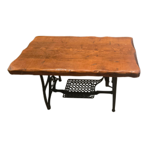 1920s Live Edge Sofa Table - Reclaimed Standard Sewing Machine Base