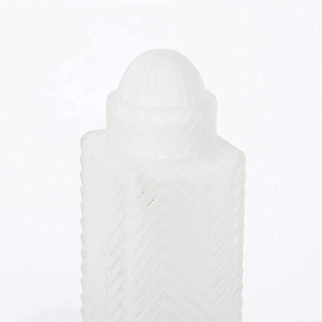 1930s Pair of 1930s Art Deco Frosted Glass Table Lamps With Draped Female & Zig Zag Motif For Sale - Image 5 of 12