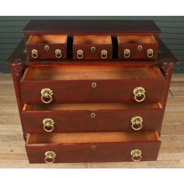 Antique American Empire Period Chest of Drawers, rich mahogany wood with 3 large bottom drawers and three top smaller...