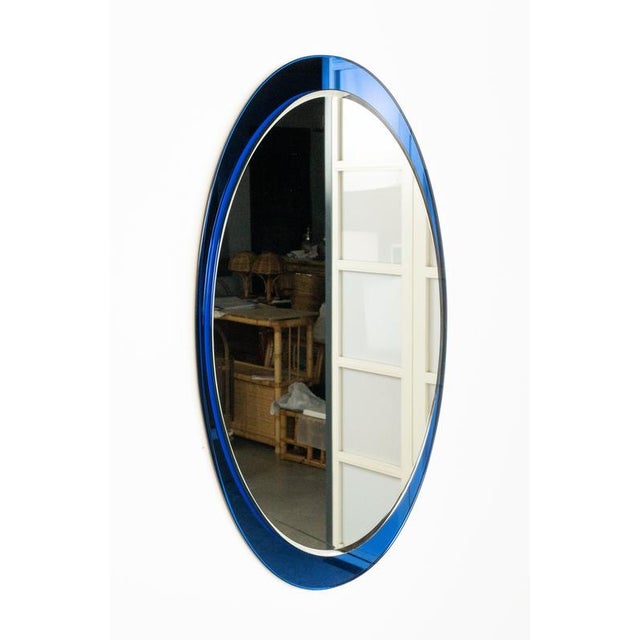 Mid-Century Modern Oval Blue Wall Mirror by Metalvetro Galvorame, Italy, 1970s For Sale - Image 10 of 14