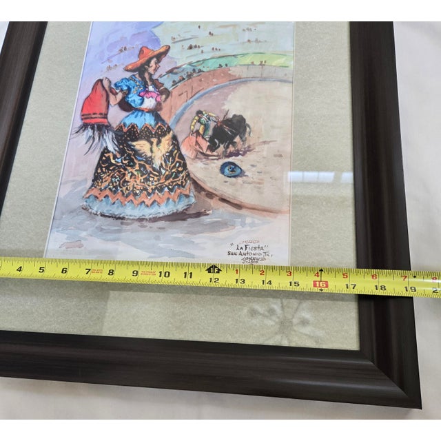 Lorenzo Castñeda 2010 "La Fiesta" Framed Watercolor 23"h X 19"w Beautiful Colorful Western Piece For Sale - Image 13 of 13