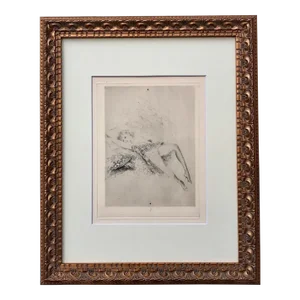 Vintage French Exotic Female Nude Art Deco Etching by Edouard Chimot C.1920