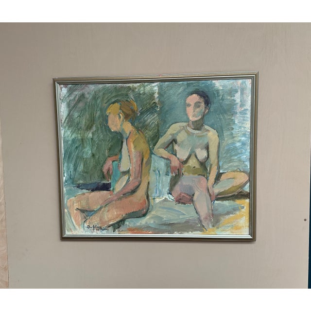 European Artist, Two Models, 1971, Oil on Canvas For Sale - Image 7 of 15