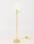 Pair of Modern Polished Brass Adjustable Floor Lamps, each with articulated arm and white pleated shade. Most compact...